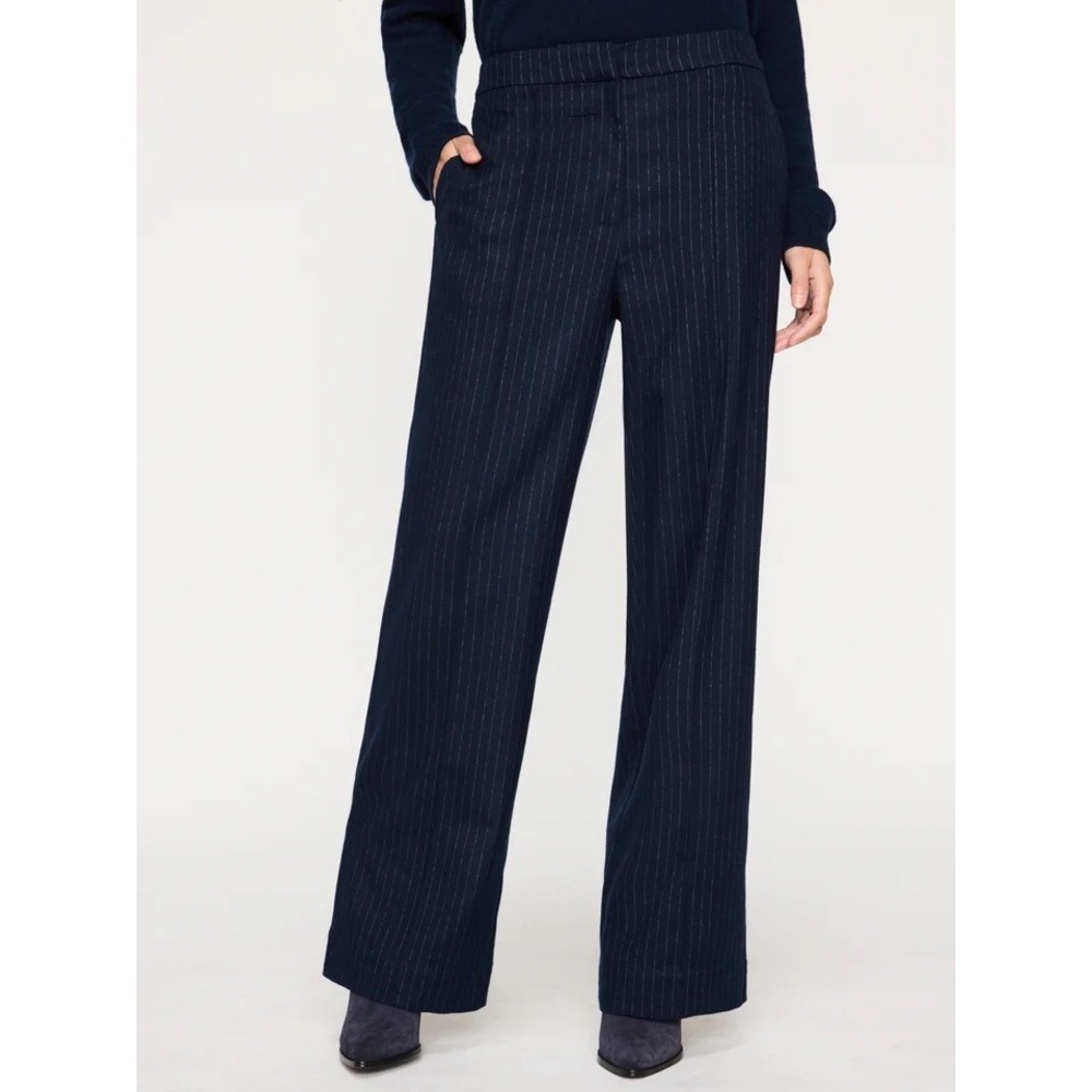 NWT Brochu Walker Olena Pinstripe Pant Baltic Navy Wide Leg Large Chic Tailored
